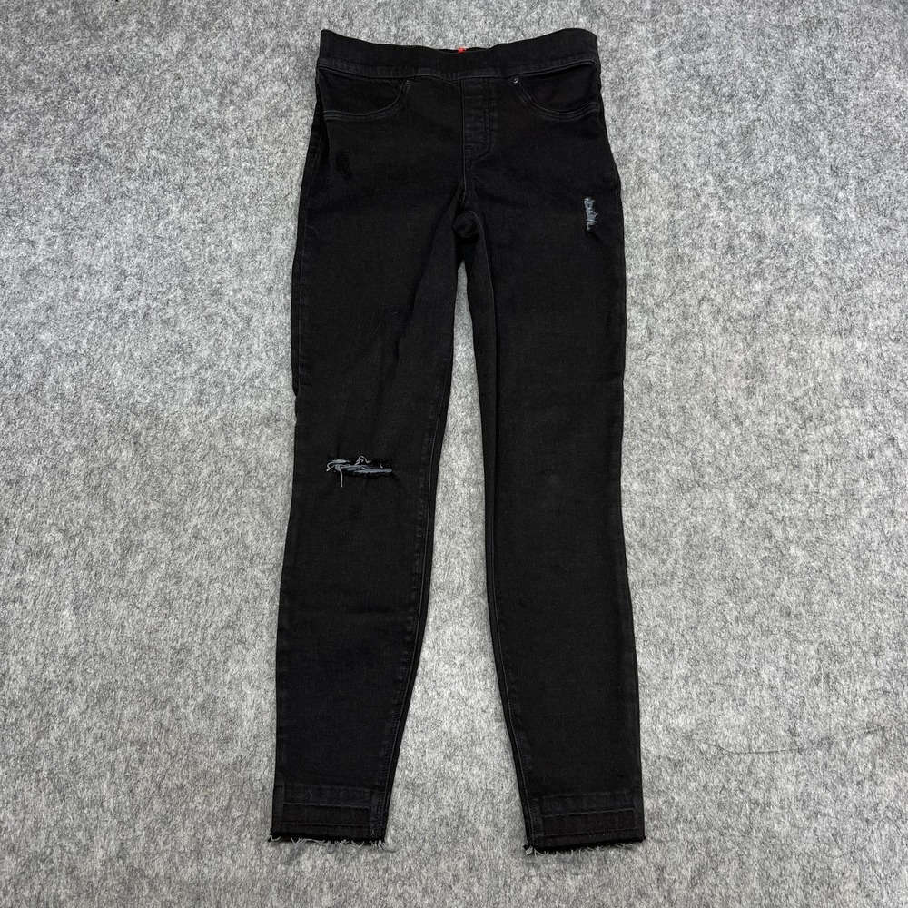 Spanx Jeans Womens Small Black Mid Rise Shaping Jegging Stretch Distressed‎